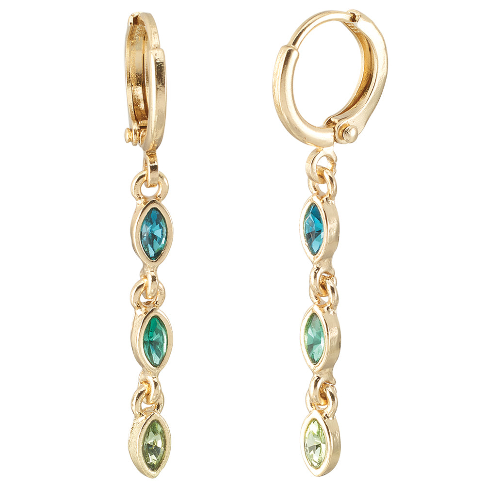 Gold Crystal Beveled Dangle Huggies