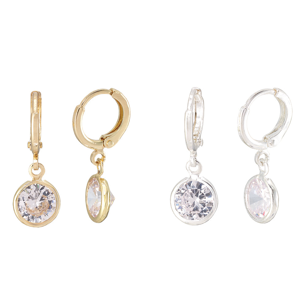 Round Crystal Drop Huggie Earrings