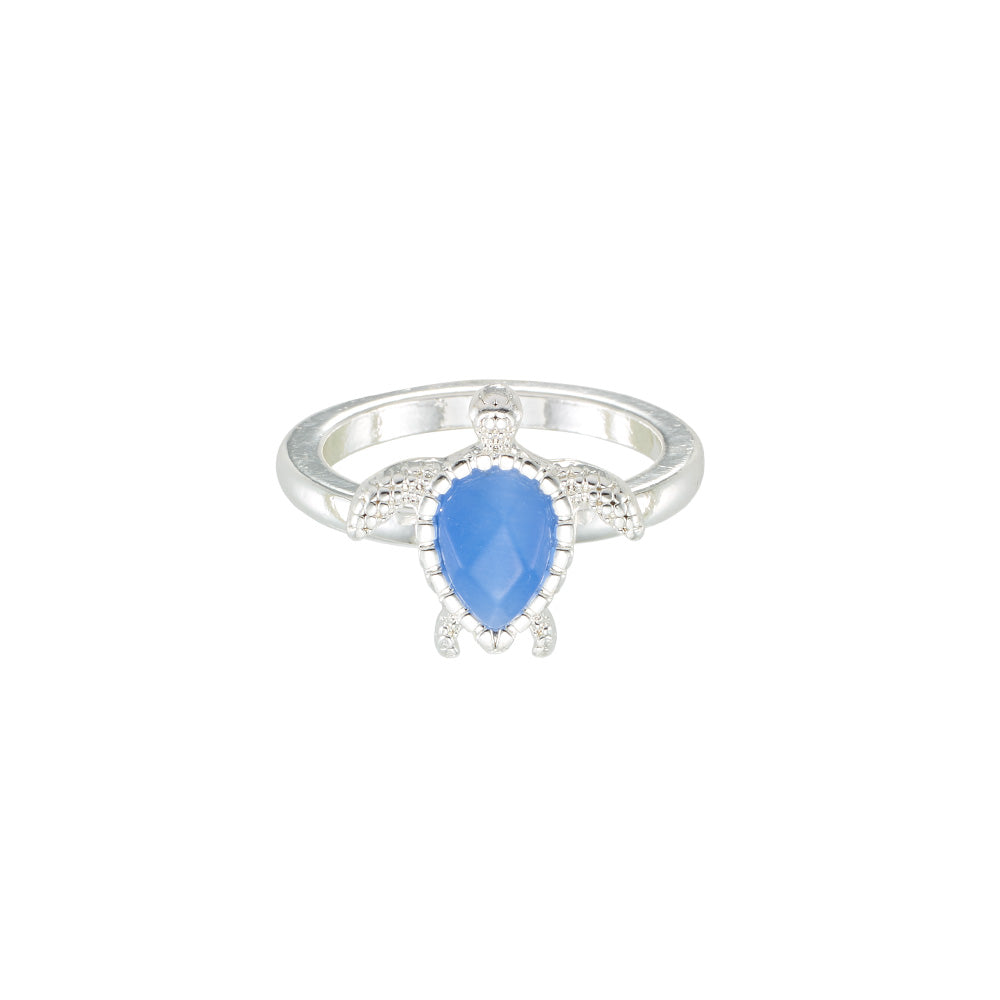 Silver Blue Cats Eye Turtle Ring
