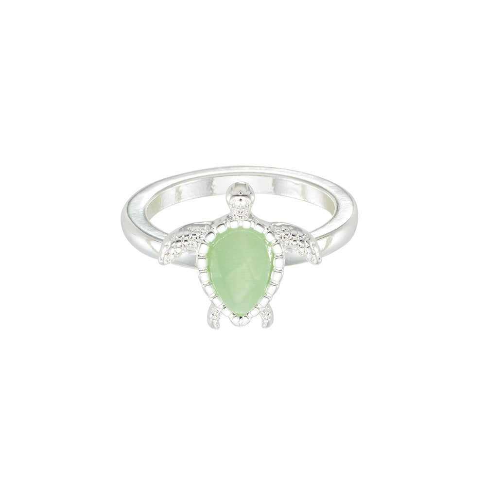 Silver Green Cats Eye Turtle Ring