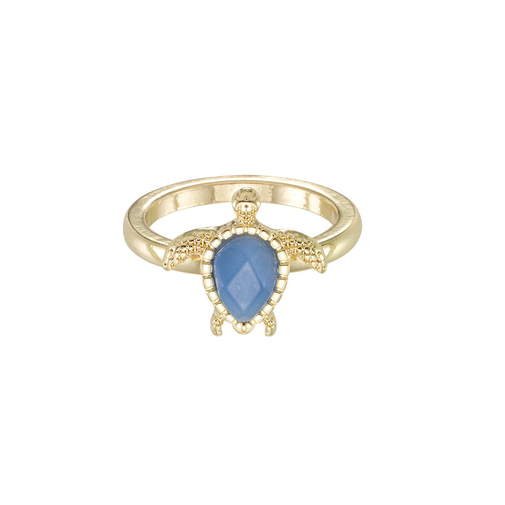 Gold Blue Cats Eye Turtle Ring