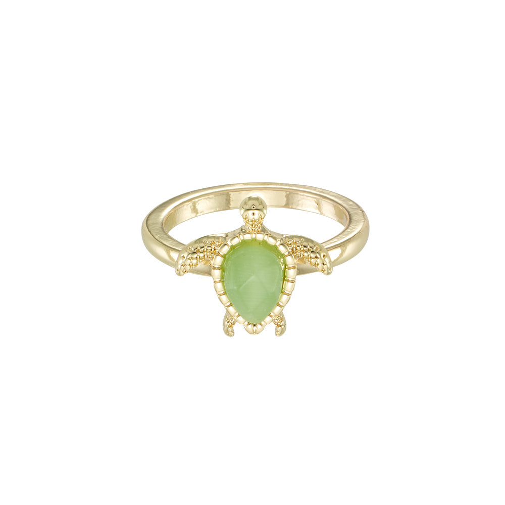 Gold Green Cats Eye Turtle Ring