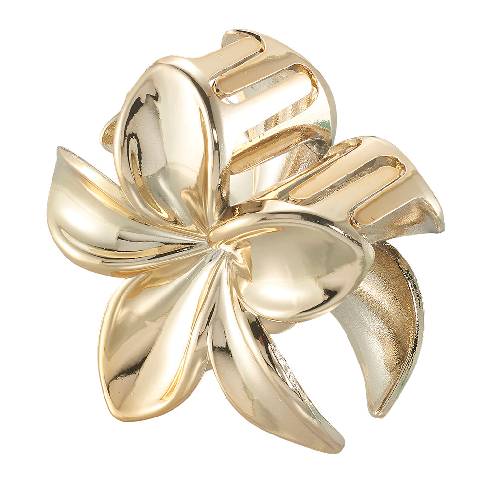 Metal & Pearlized Plumeria Hair Clips