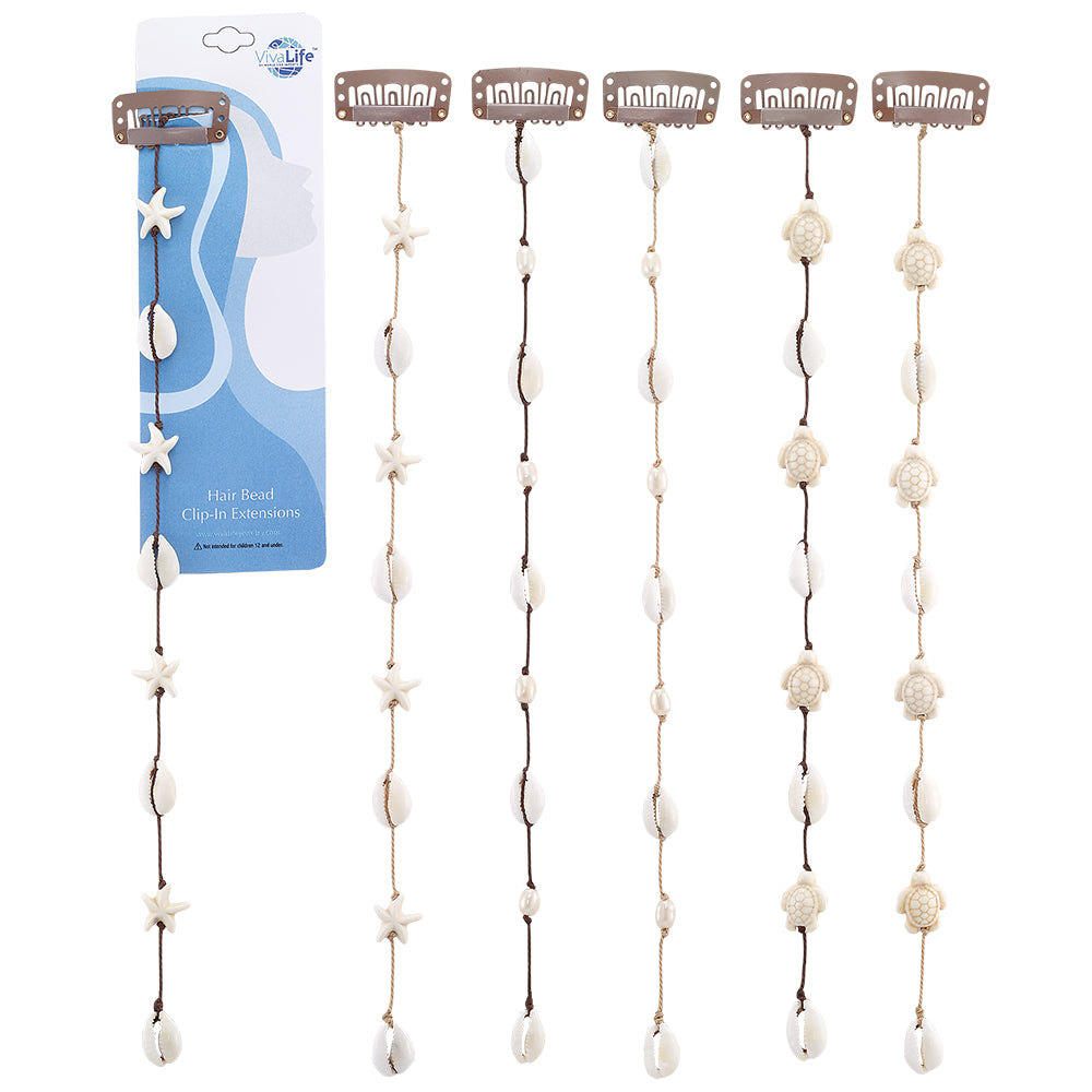 10" Small Hair Bead Clip-In Extensions Starfish/Turtle/Cowrie