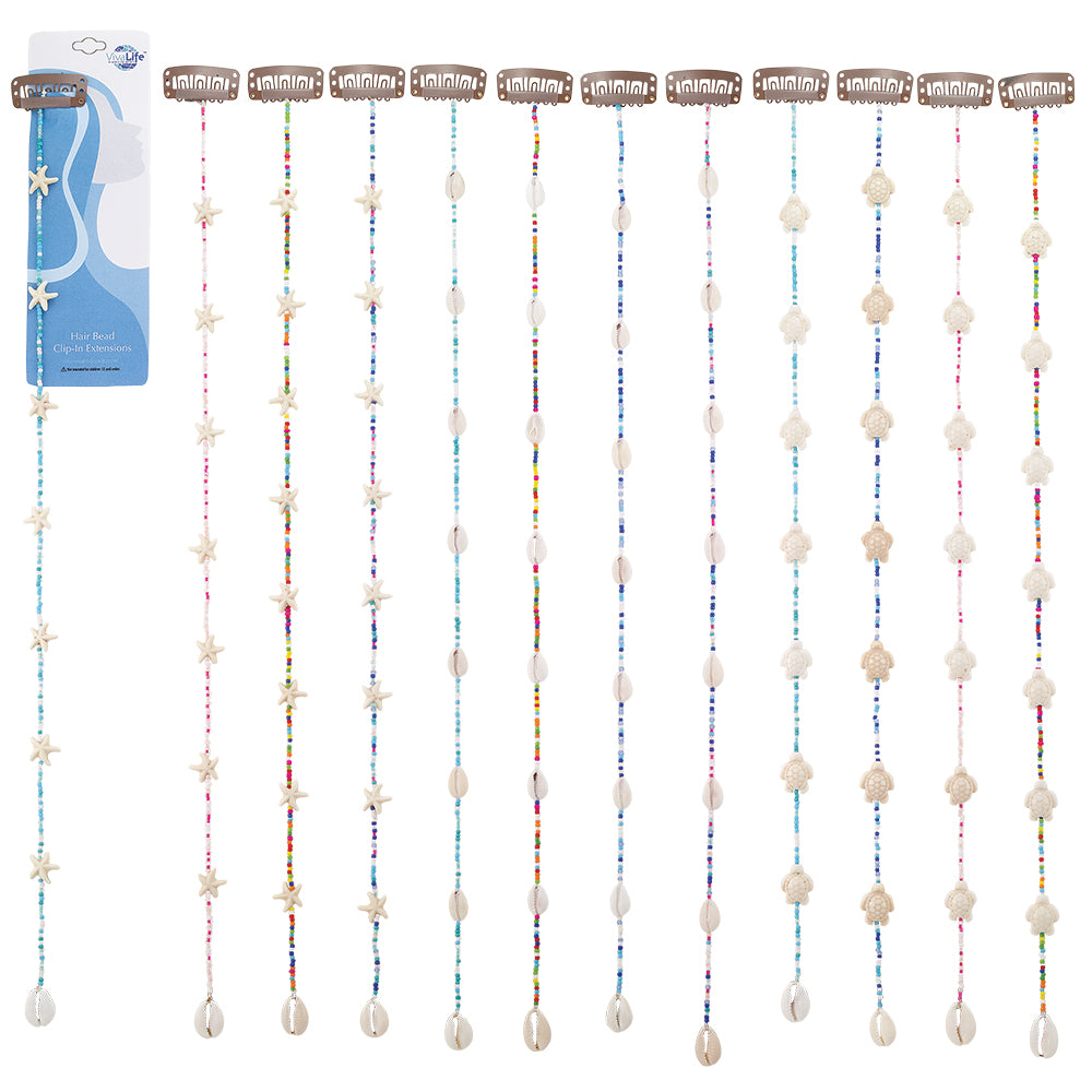 15" Medium Colorful Seedbeads Hair Bead Clip-In Extensions