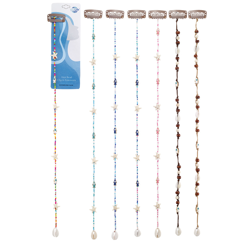 15" Enamel Sardine and Colorful Seedbeads Hair Bead Clip-In Extensions