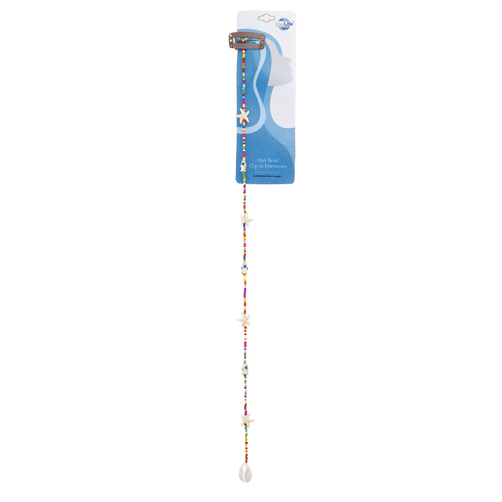15" Enamel Sardine and Colorful Seedbeads Hair Bead Clip-In Extensions