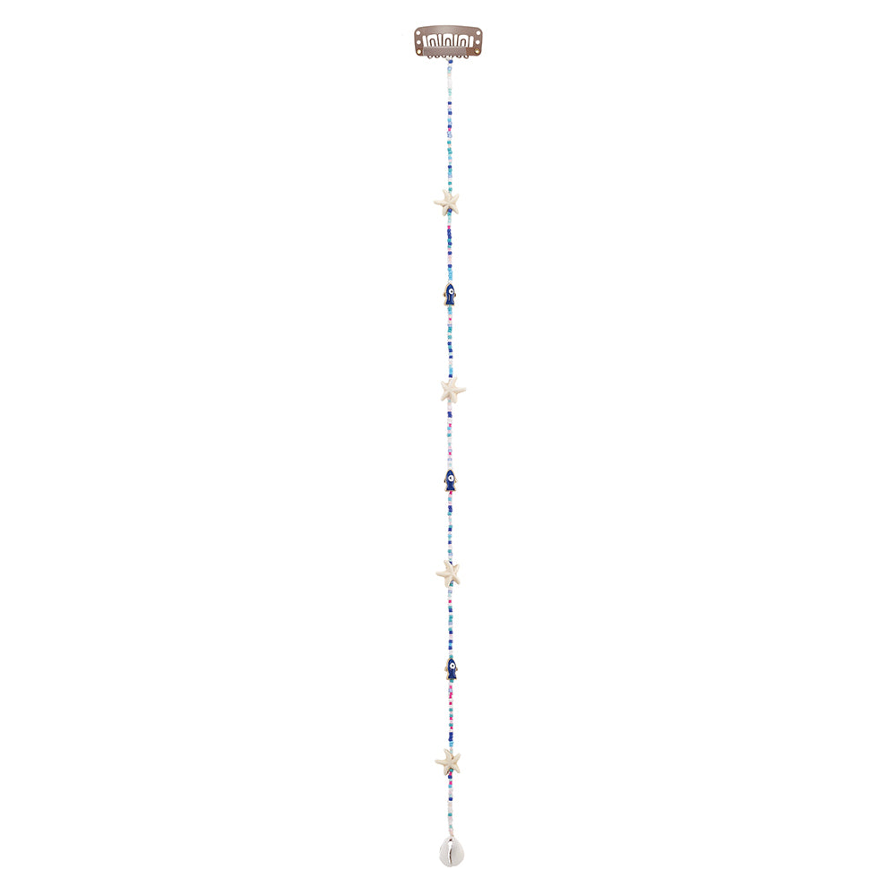 15" Enamel Sardine and Colorful Seedbeads Hair Bead Clip-In Extensions