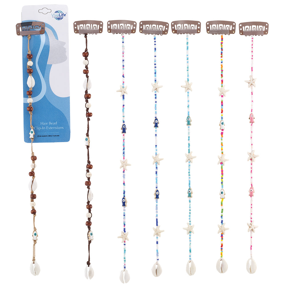 10" Enamel Sardine and Colorful Seedbeads Hair Bead Clip-In Extensions