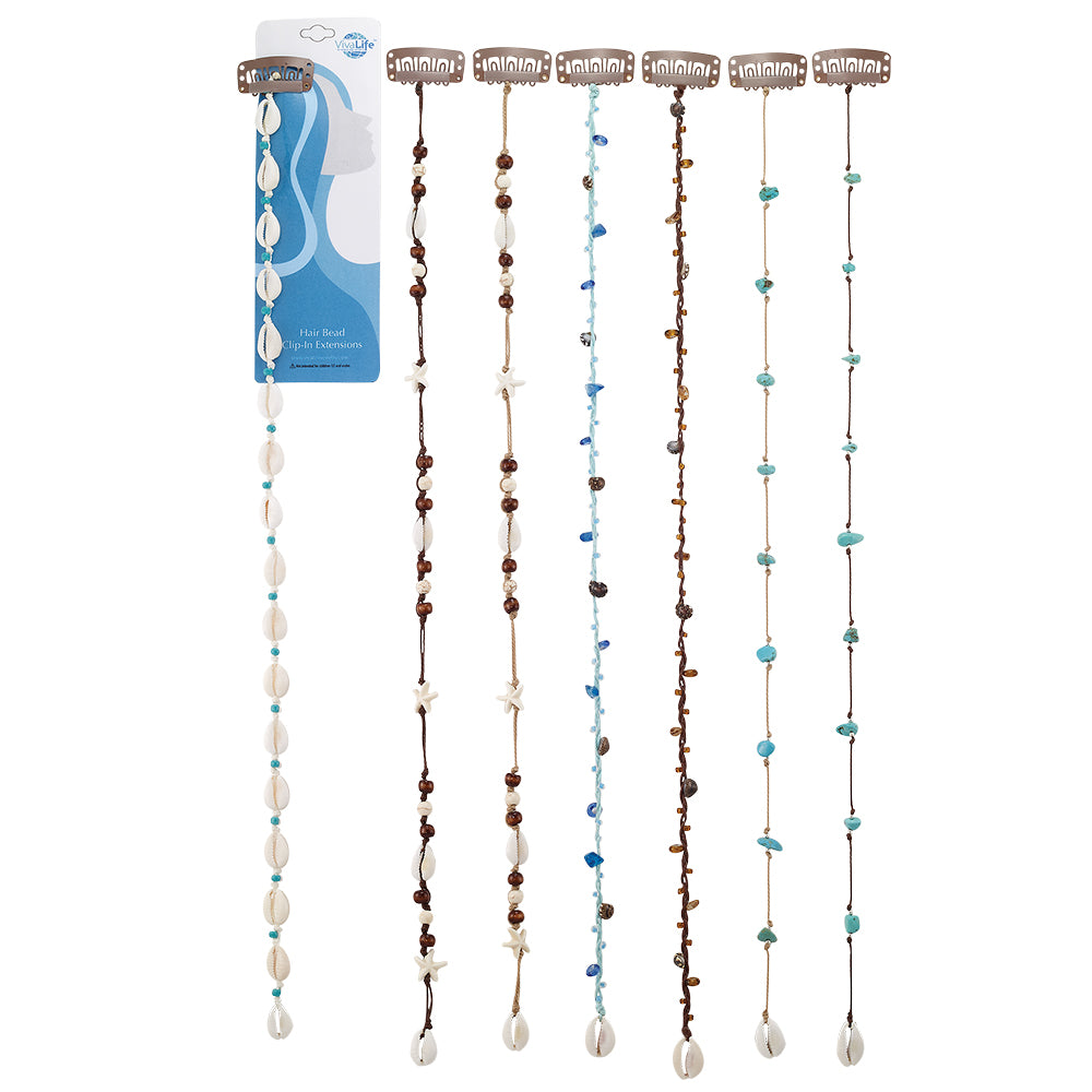 15" Medium Multi-Beaded Hair Bead Clip-In Extensions