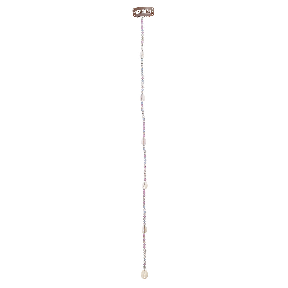 15" Medium Pastel Crystals Starfish and Cowrie Hair Bead Clip-In Extensions