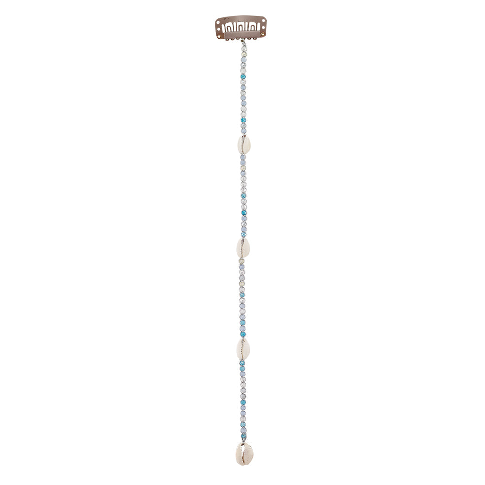 10" Small Pastel Crystals Starfish and Cowrie Hair Bead Clip-In Extensions