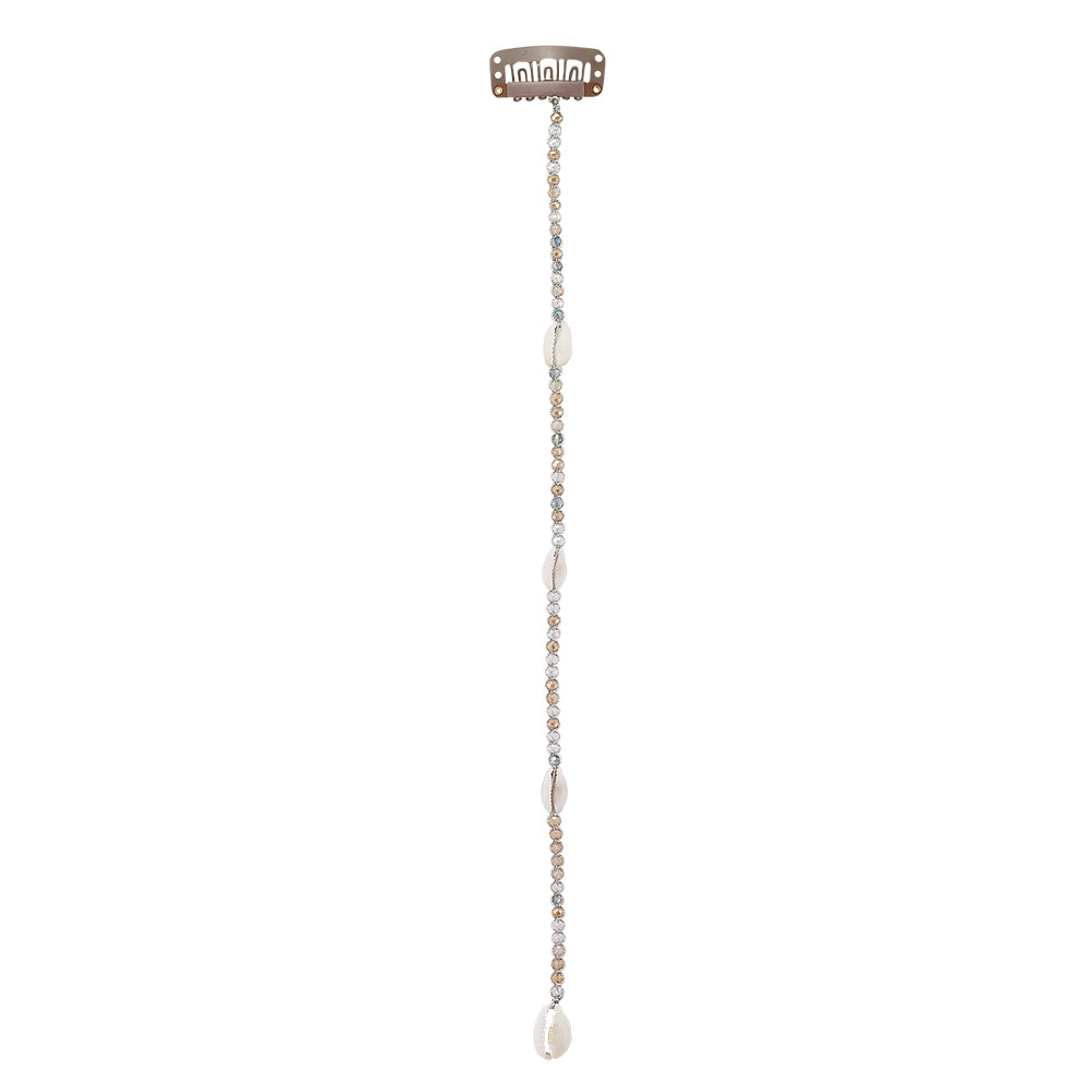 10" Small Pastel Crystals Starfish and Cowrie Hair Bead Clip-In Extensions