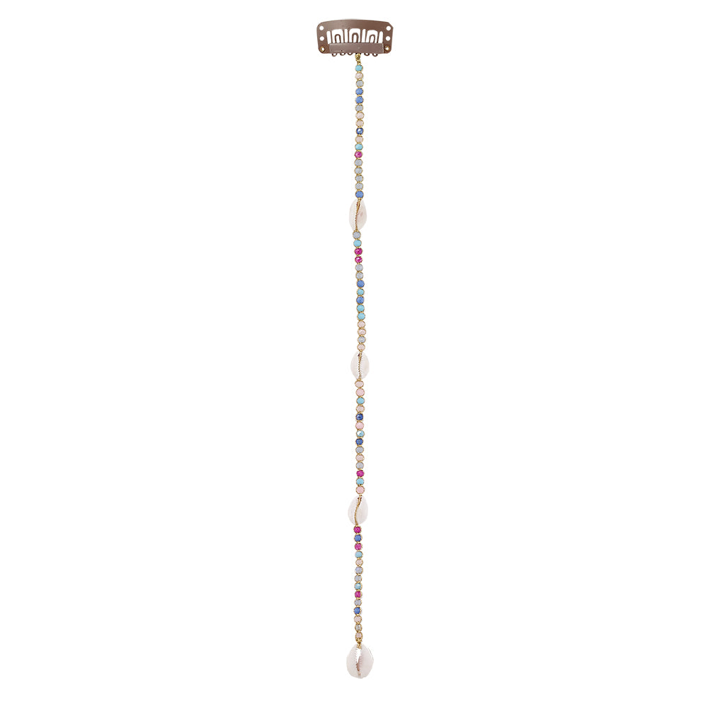 10" Small Pastel Crystals Starfish and Cowrie Hair Bead Clip-In Extensions