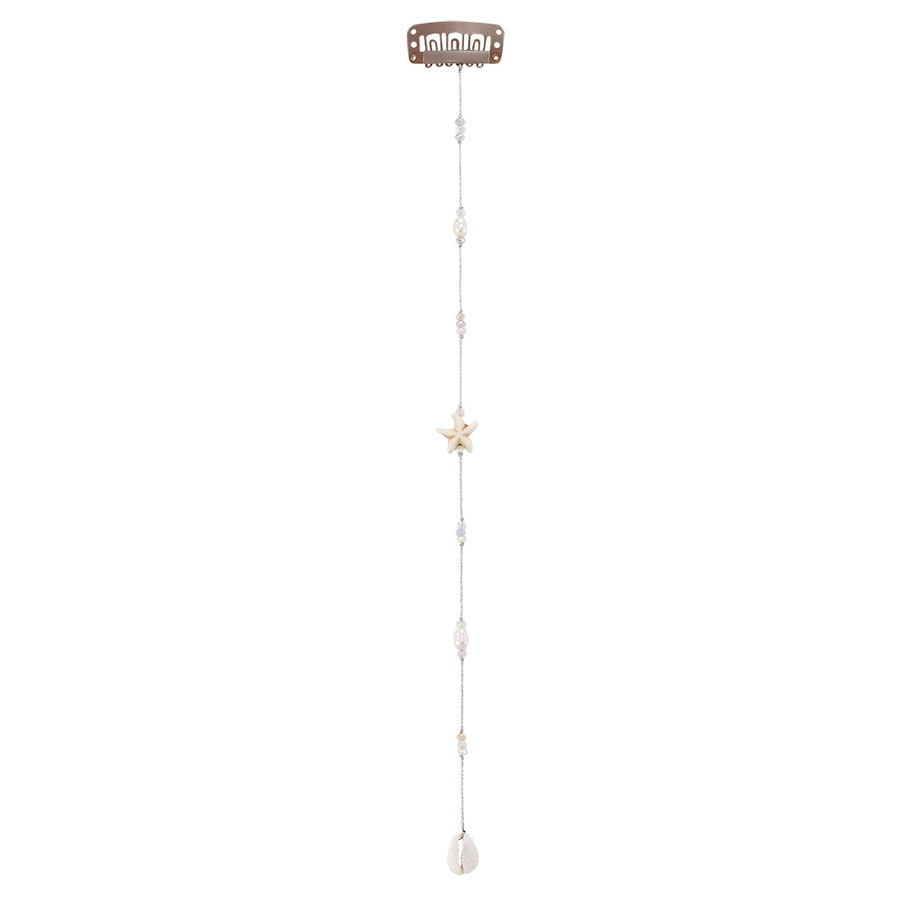 10" Small Pastel Crystals Starfish and Cowrie Hair Bead Clip-In Extensions