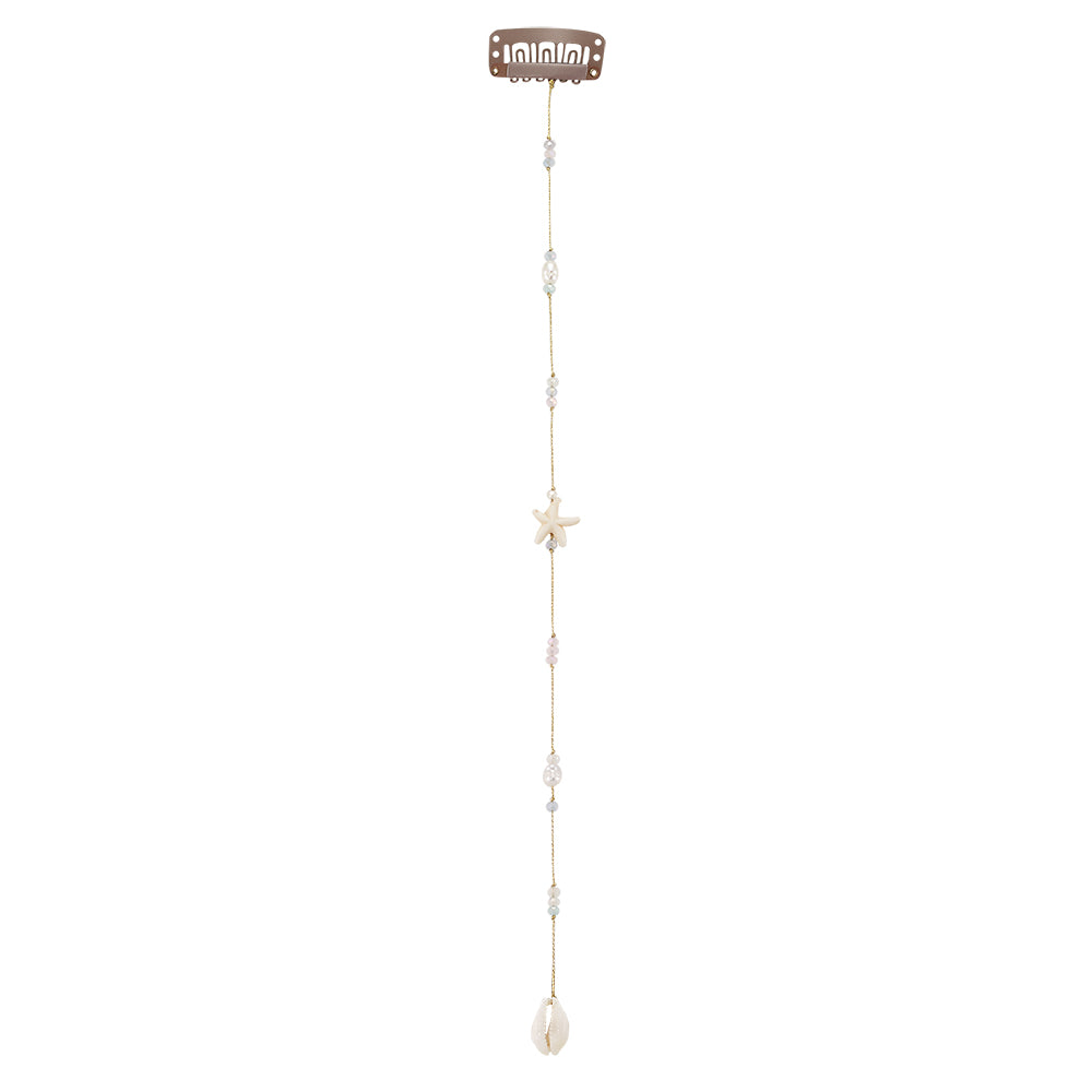 10" Small Pastel Crystals Starfish and Cowrie Hair Bead Clip-In Extensions