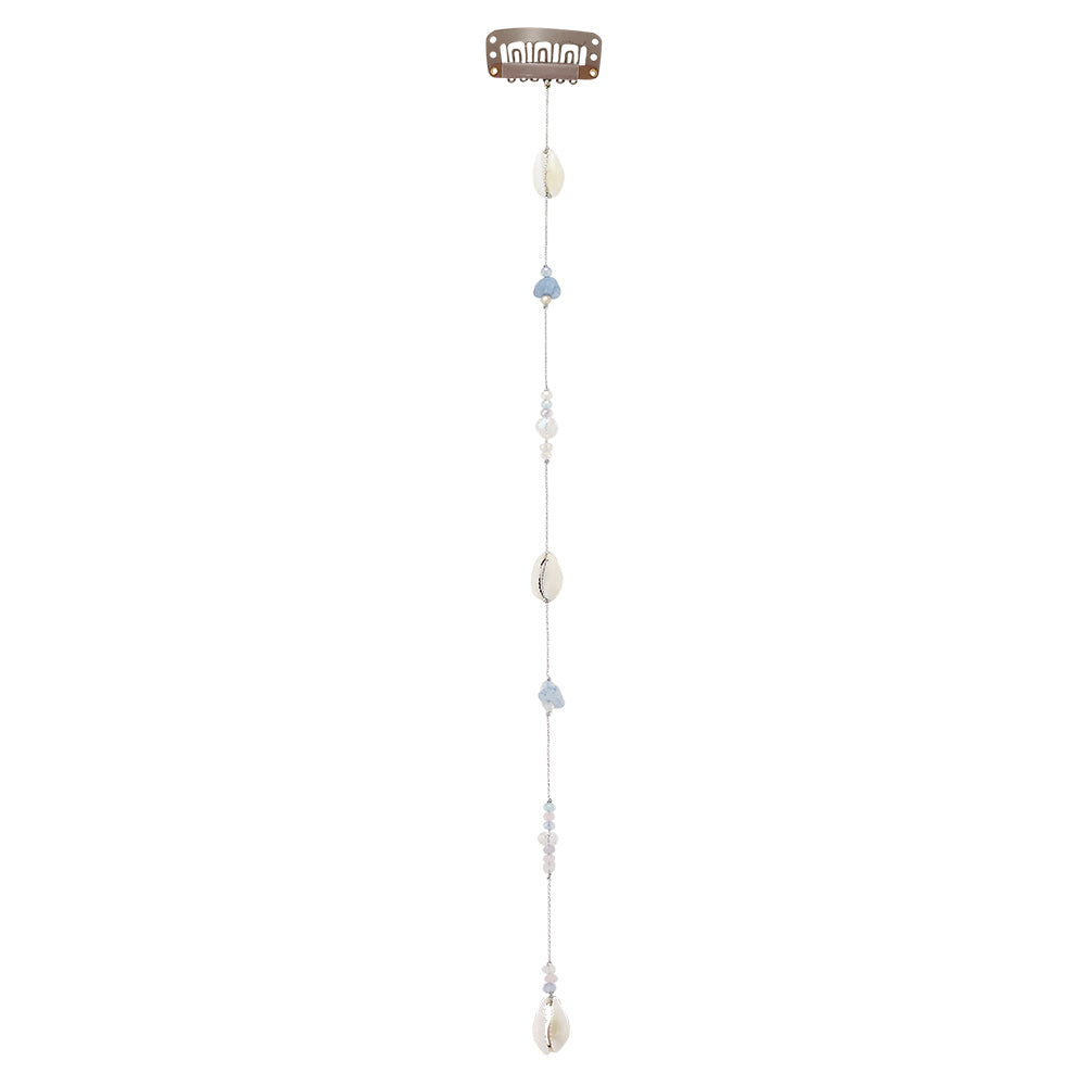 10" Small Pastel Crystals Starfish and Cowrie Hair Bead Clip-In Extensions