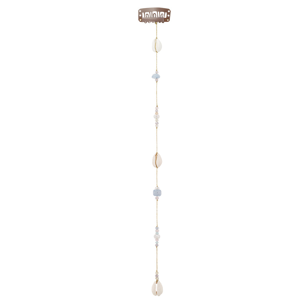 10" Small Pastel Crystals Starfish and Cowrie Hair Bead Clip-In Extensions