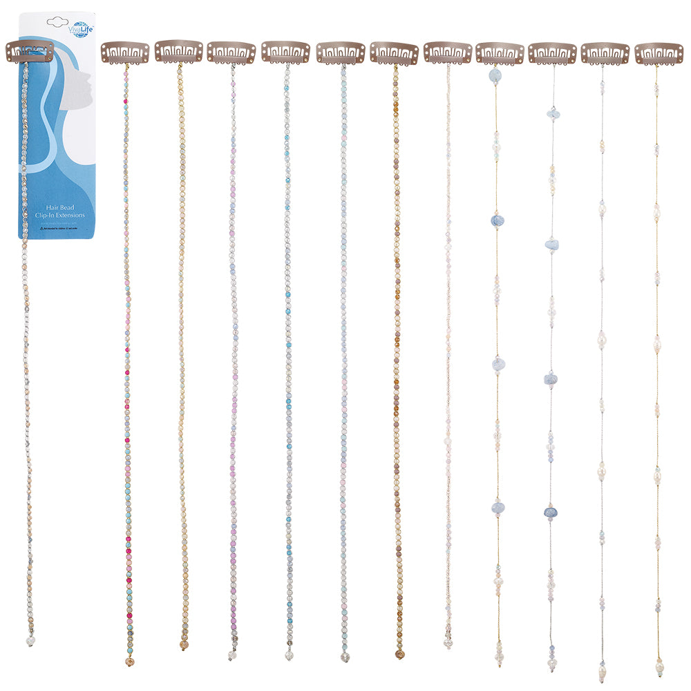 15" Medium Pastel Crystals Hair Bead Clip-In Extensions