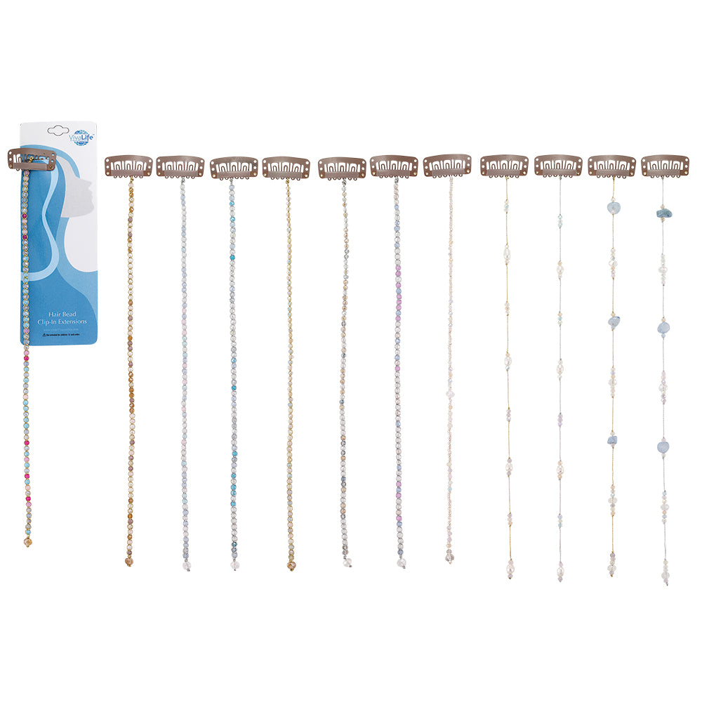 10" Small Pastel Crystals Hair Bead Clip-In Extensions