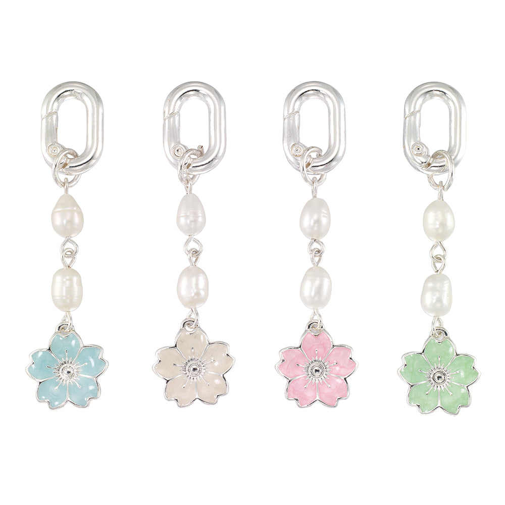 Silver Enamel Flower & Pearl 2.4" Bikini Charm