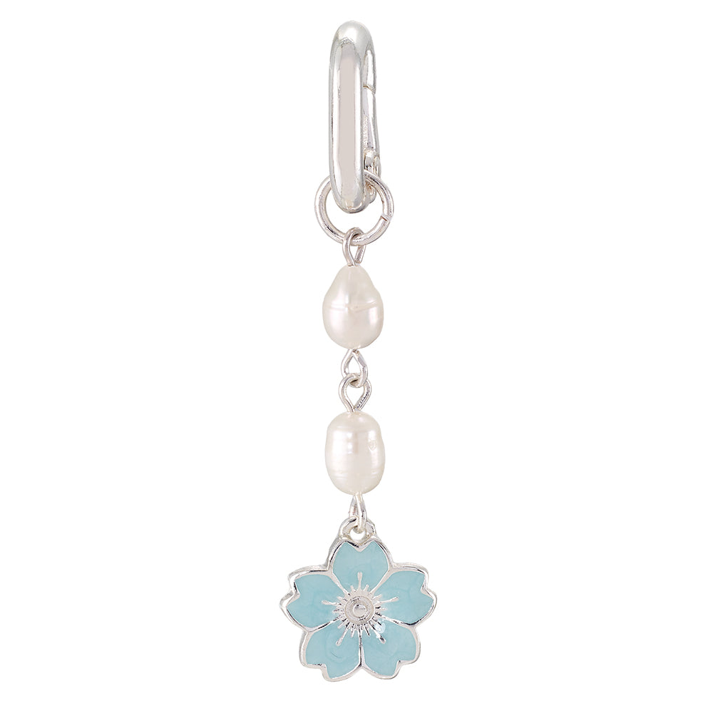 Silver Enamel Flower & Pearl 2.4" Bikini Charm