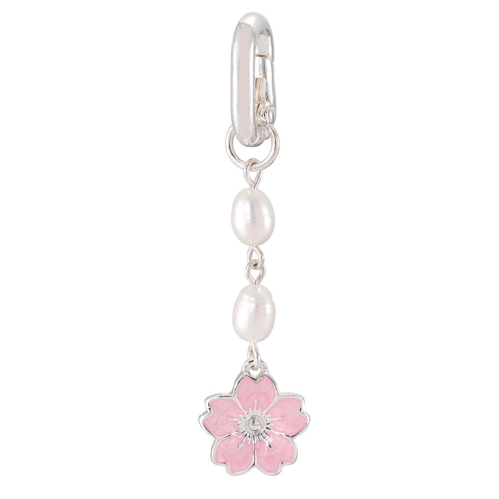 Silver Enamel Flower & Pearl 2.4" Bikini Charm