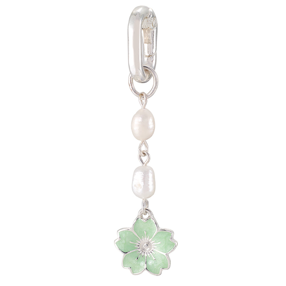 Silver Enamel Flower & Pearl 2.4" Bikini Charm