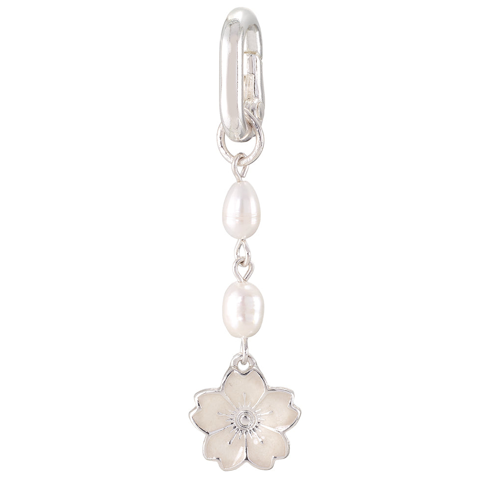 Silver Enamel Flower & Pearl 2.4" Bikini Charm