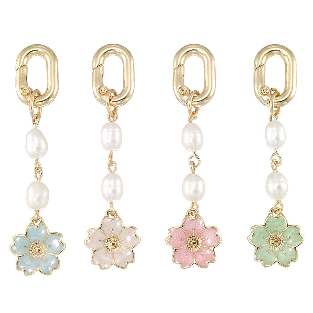 Gold Enamel Flower & Pearl 2.4" Bikini Charm