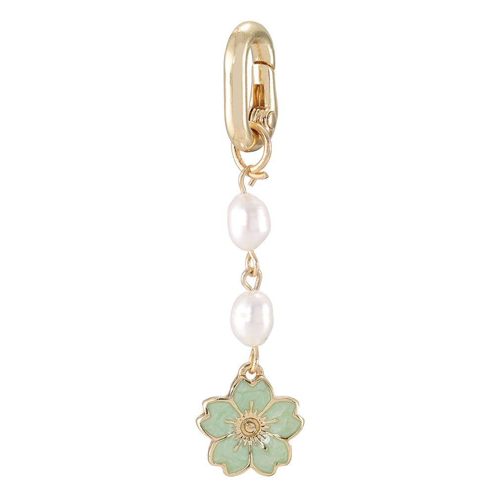 Gold Enamel Flower & Pearl 2.4" Bikini Charm