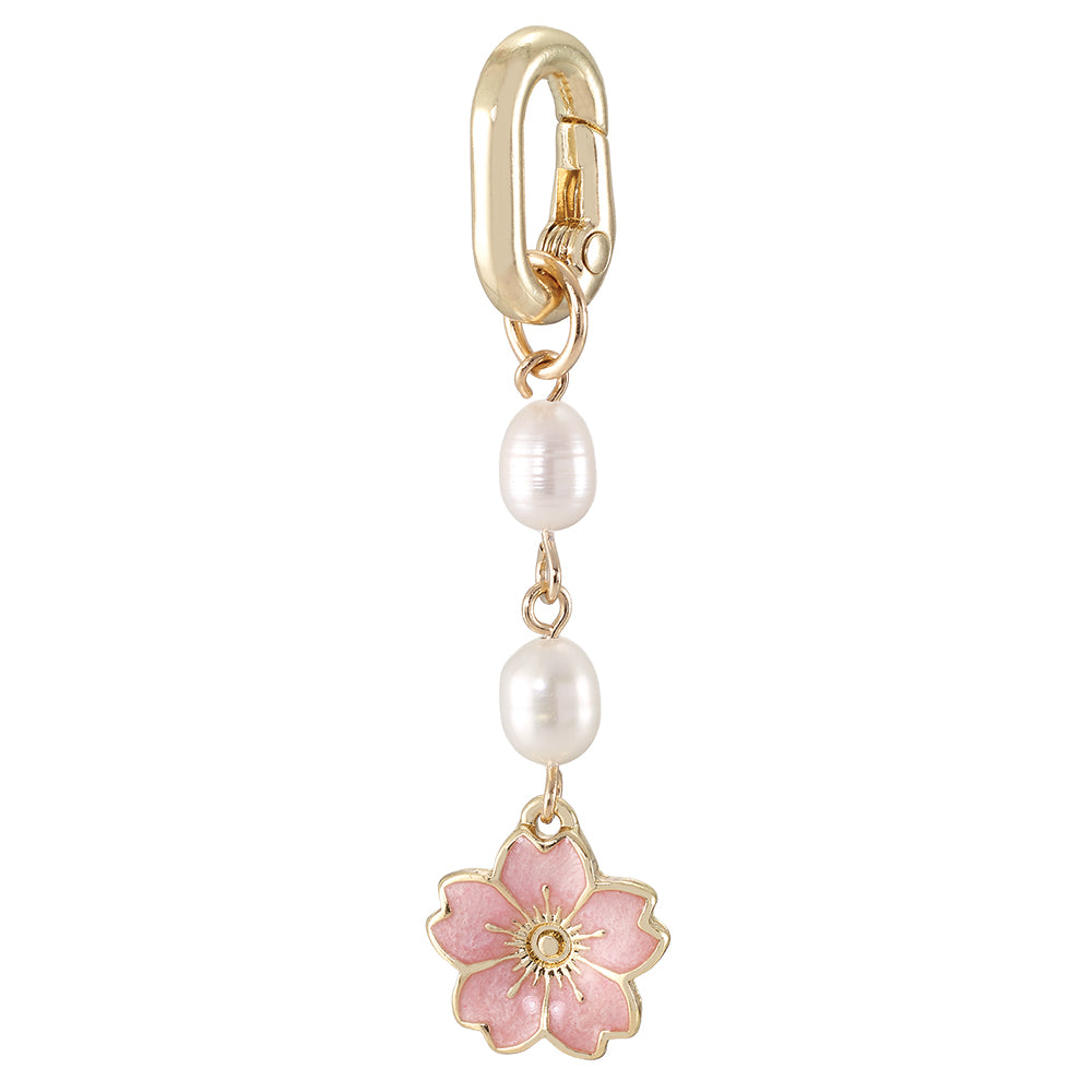 Gold Enamel Flower & Pearl 2.4" Bikini Charm