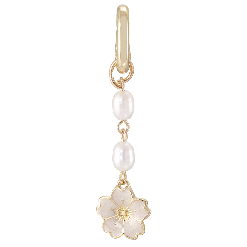 Gold Enamel Flower & Pearl 2.4" Bikini Charm