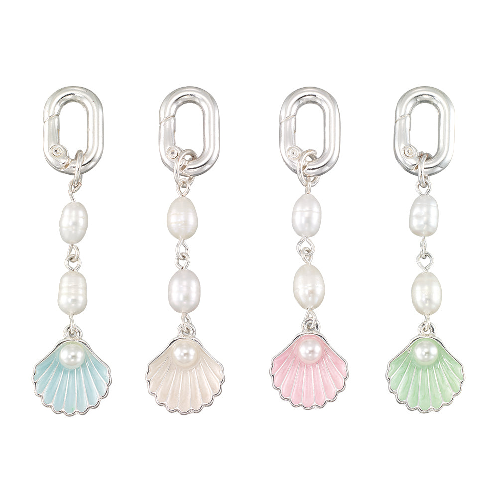 Silver Enamel Clam Shell & Pearl  2" Bikini Charm