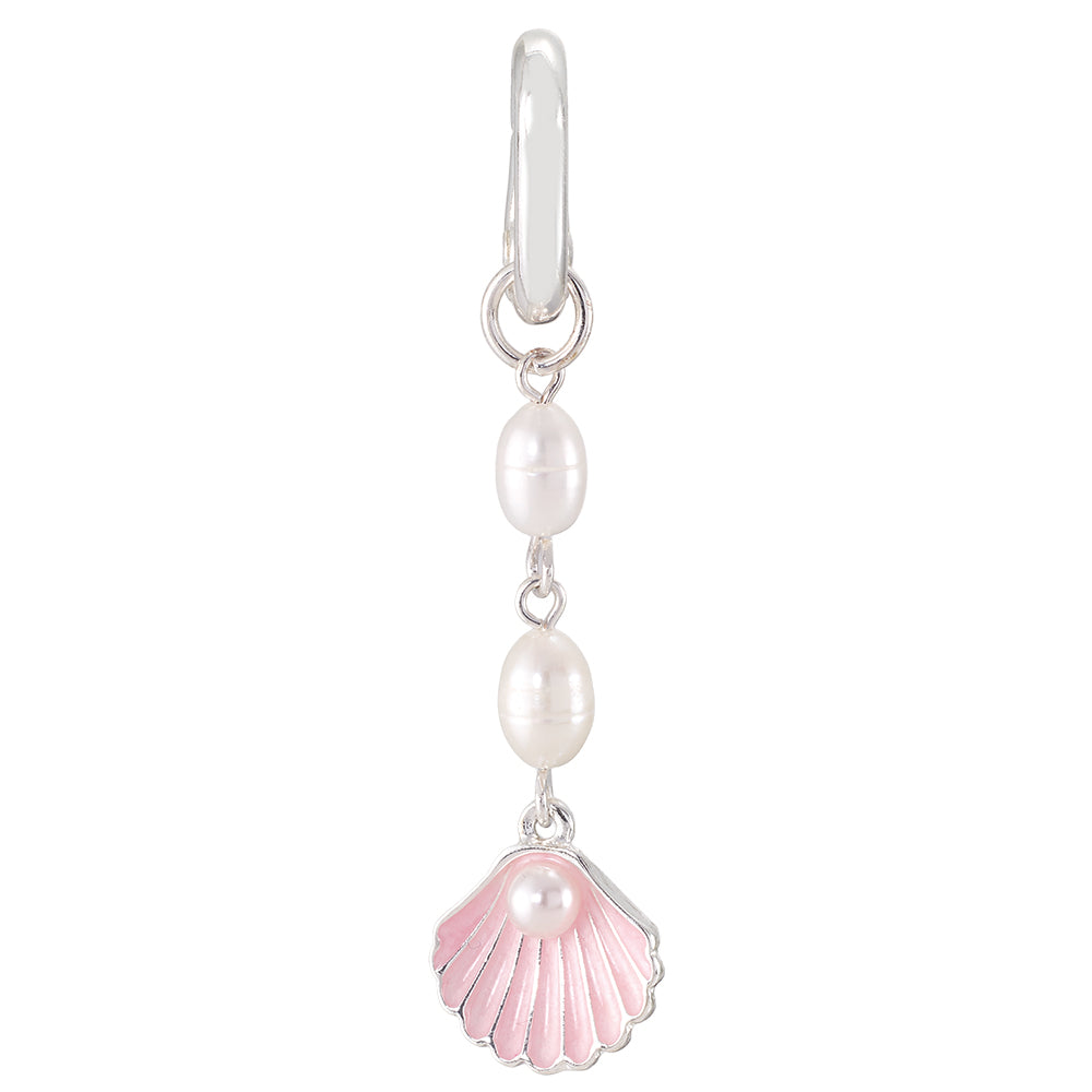 Silver Enamel Clam Shell & Pearl  2" Bikini Charm