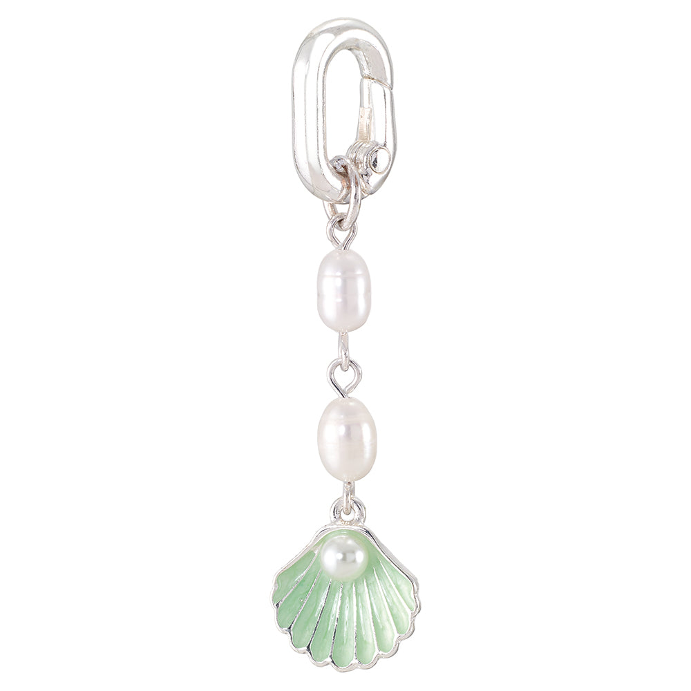 Silver Enamel Clam Shell & Pearl  2" Bikini Charm
