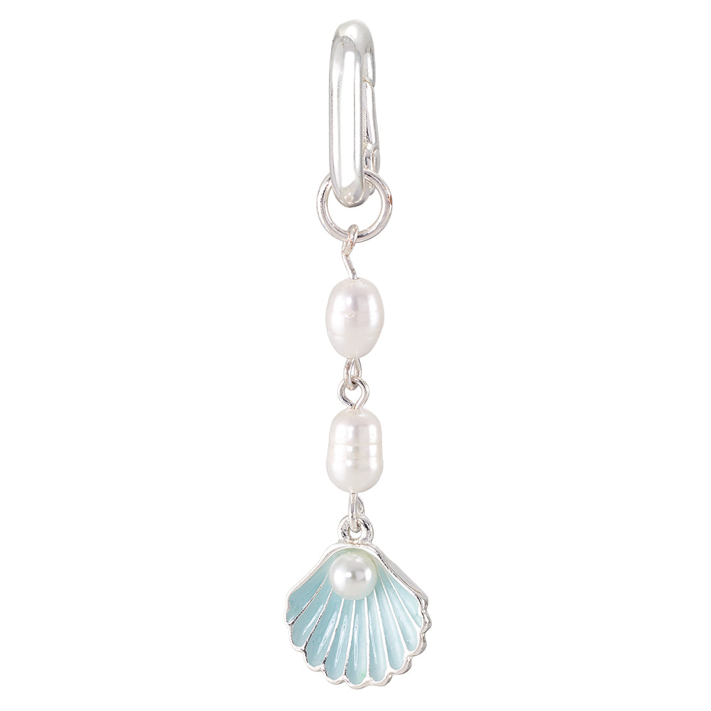 Silver Enamel Clam Shell & Pearl  2" Bikini Charm