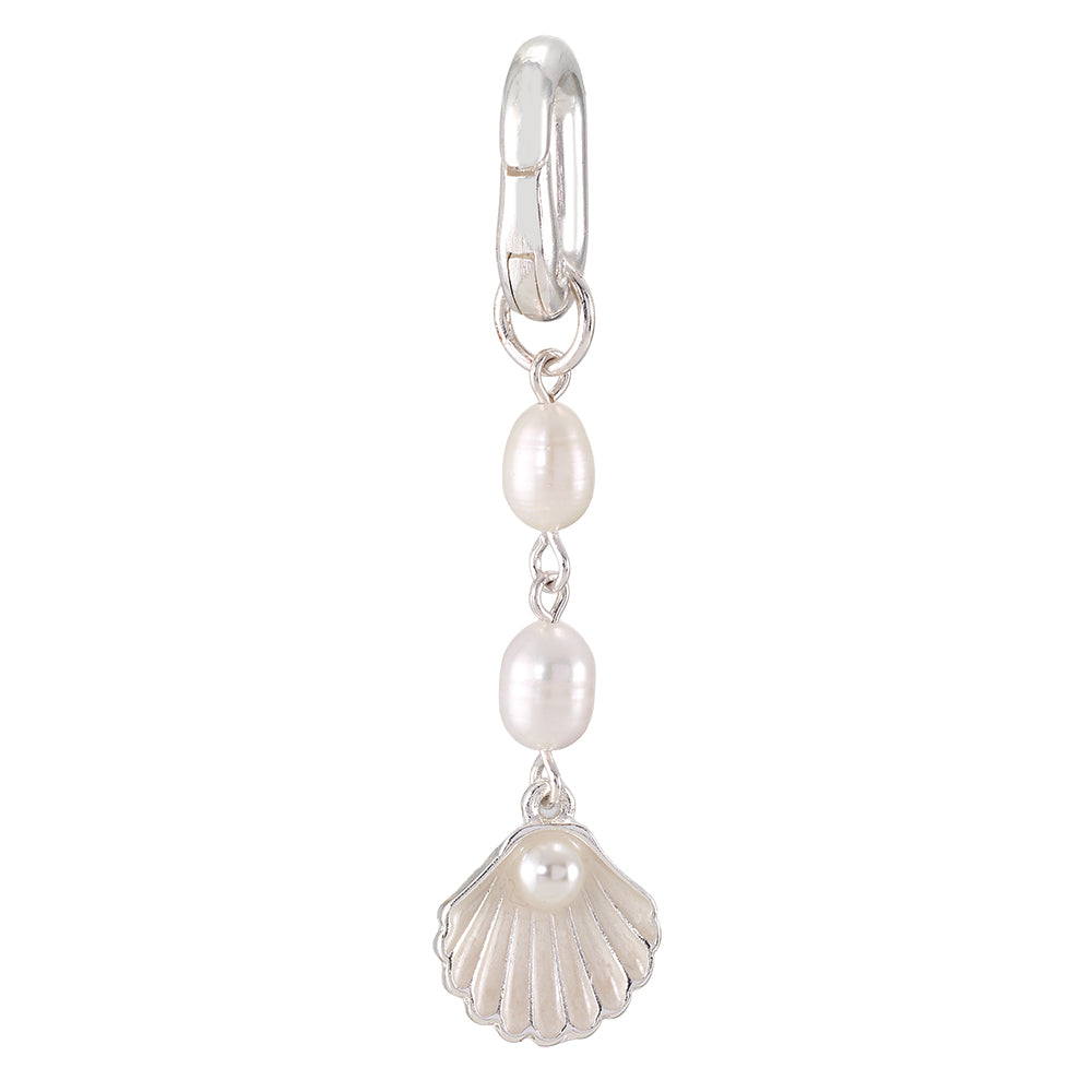 Silver Enamel Clam Shell & Pearl  2" Bikini Charm