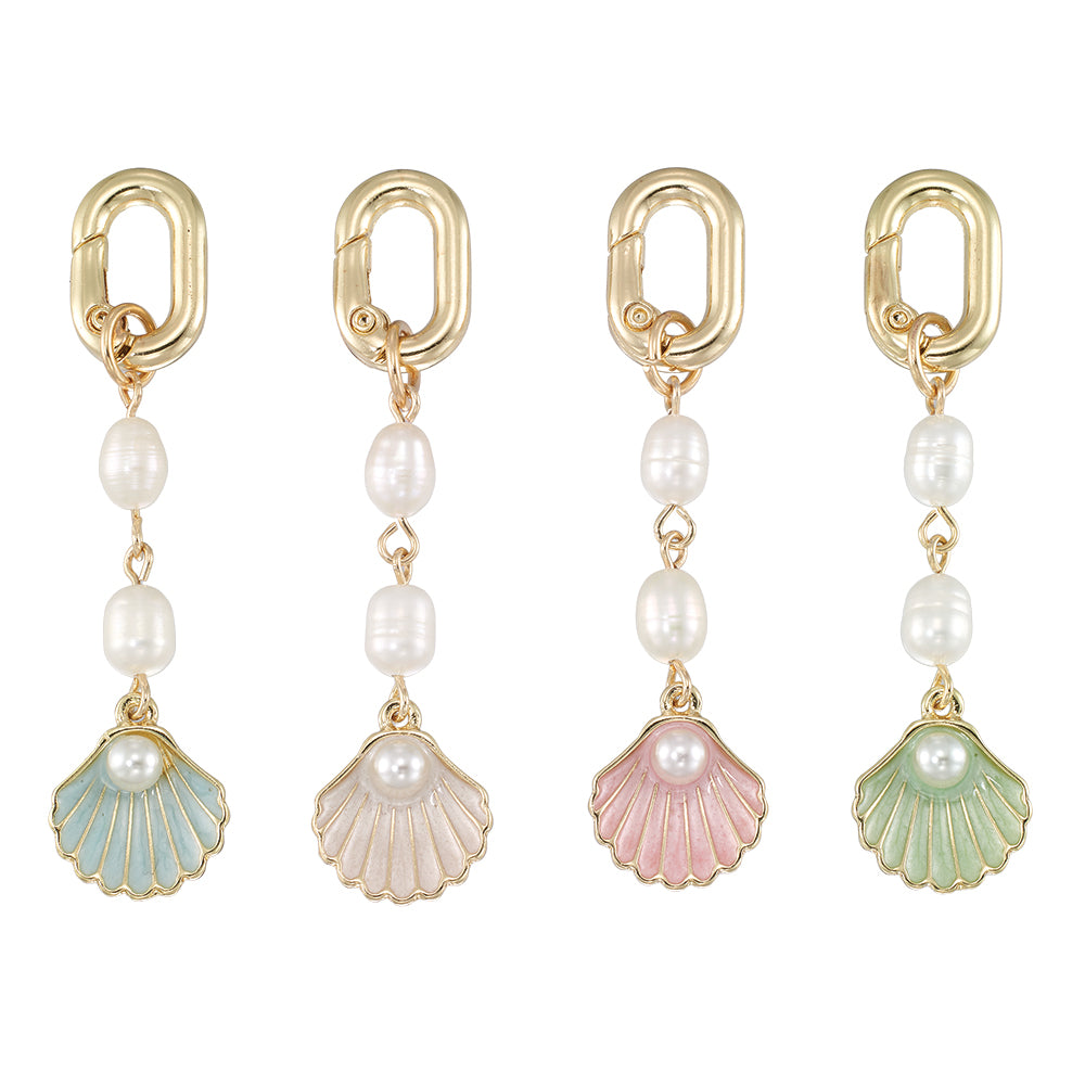 Gold Enamel Clam Shell & Pearl 2" Bikini Charm