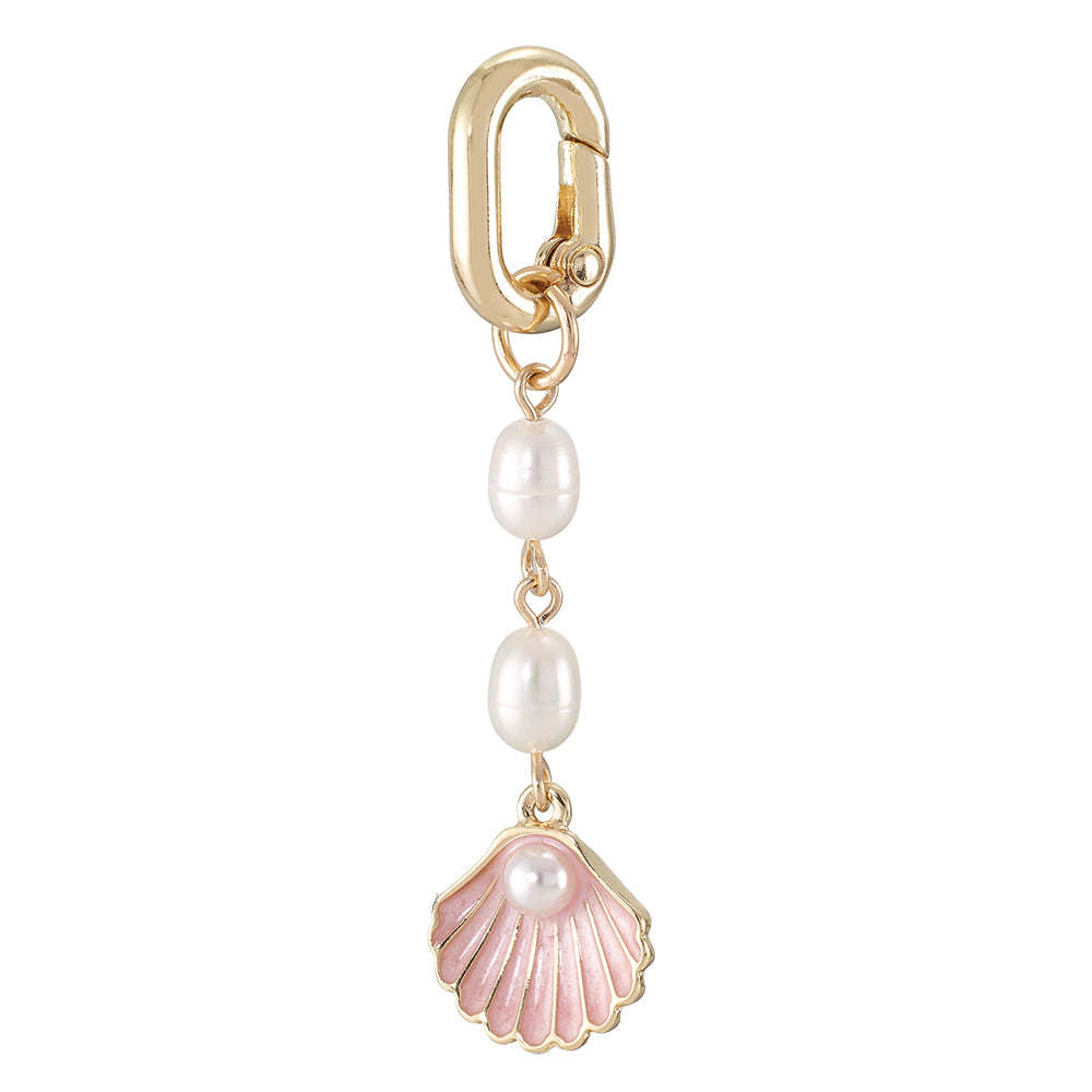 Gold Enamel Clam Shell & Pearl 2" Bikini Charm