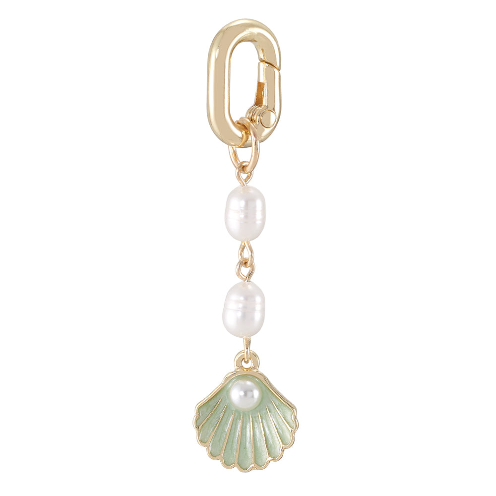 Gold Enamel Clam Shell & Pearl 2" Bikini Charm