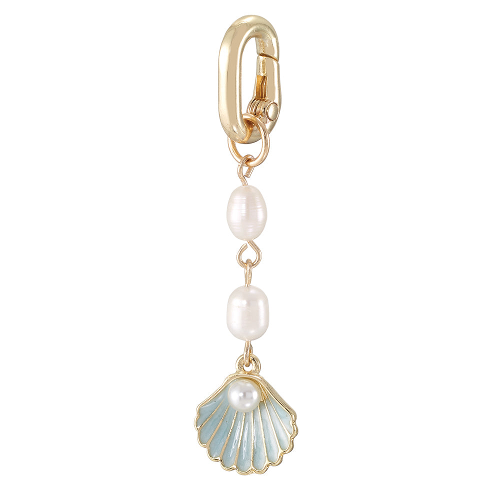 Gold Enamel Clam Shell & Pearl 2" Bikini Charm