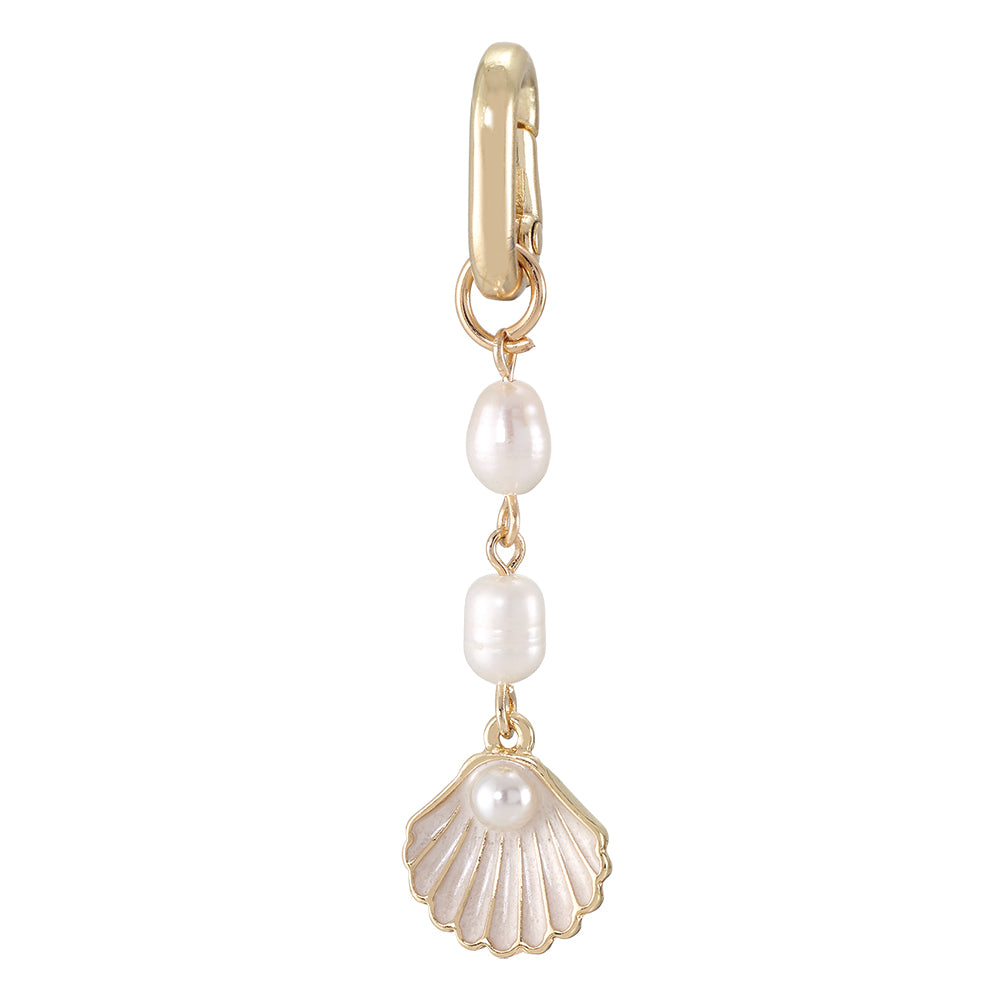 Gold Enamel Clam Shell & Pearl 2" Bikini Charm