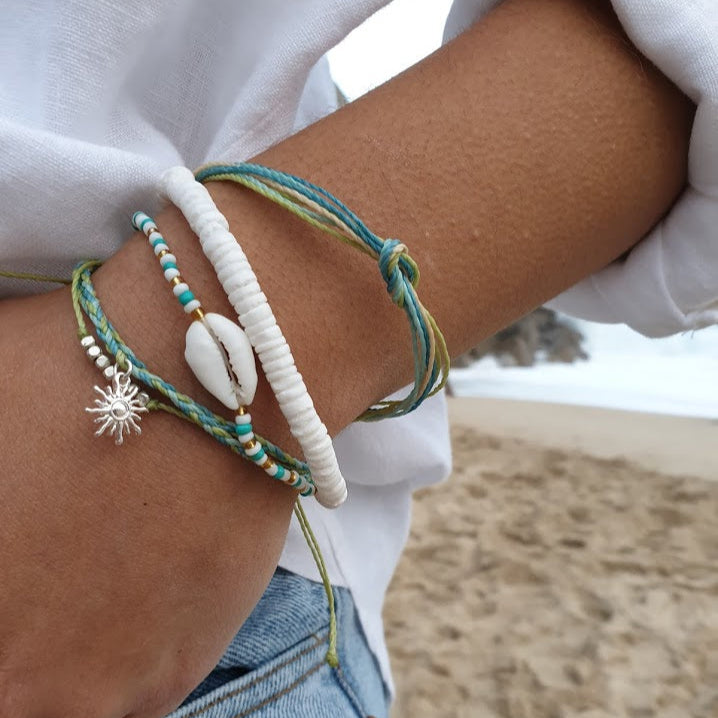 Blue Hues Handmade Wax Cord Reef Knot Bracelet