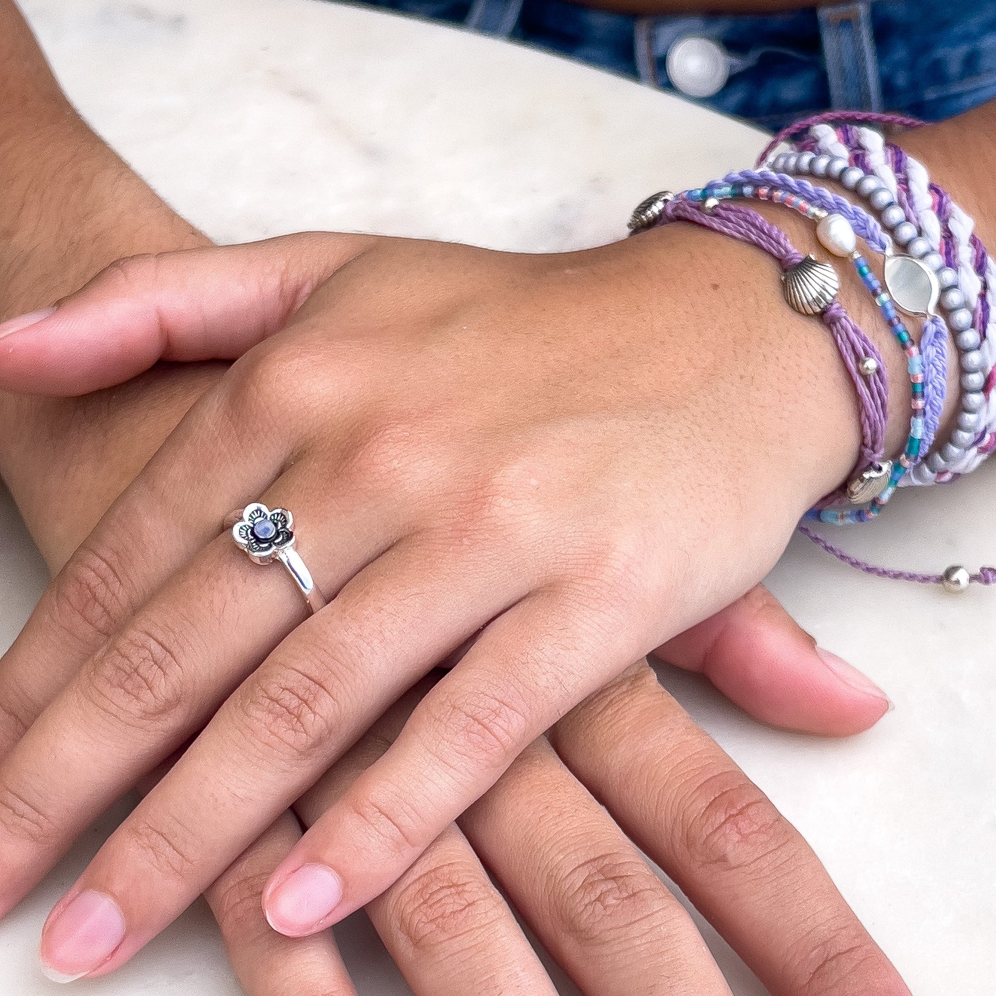 Flower & Natural Stone Ring