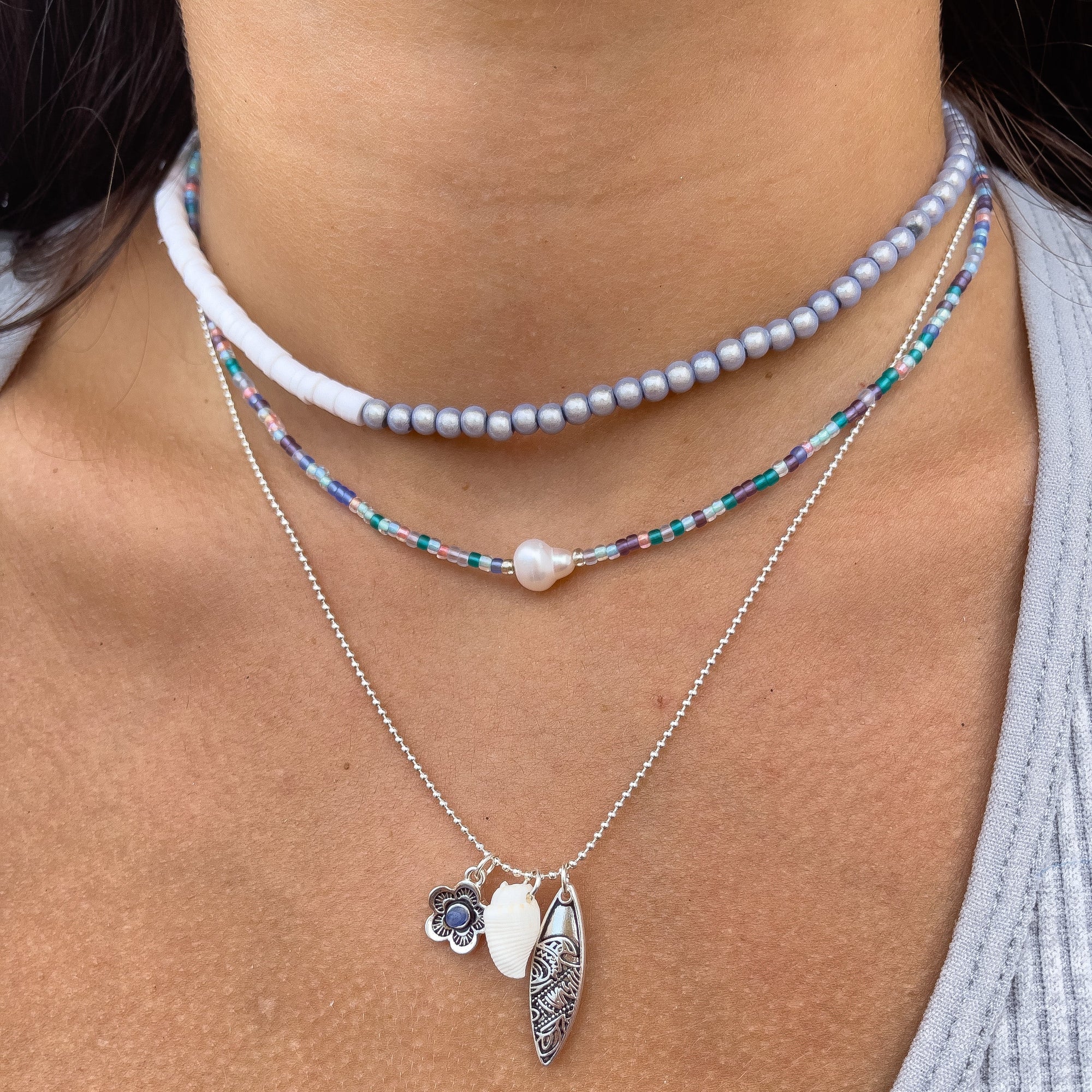 Frosted Seed Bead and Fresh Water Pearl Necklace