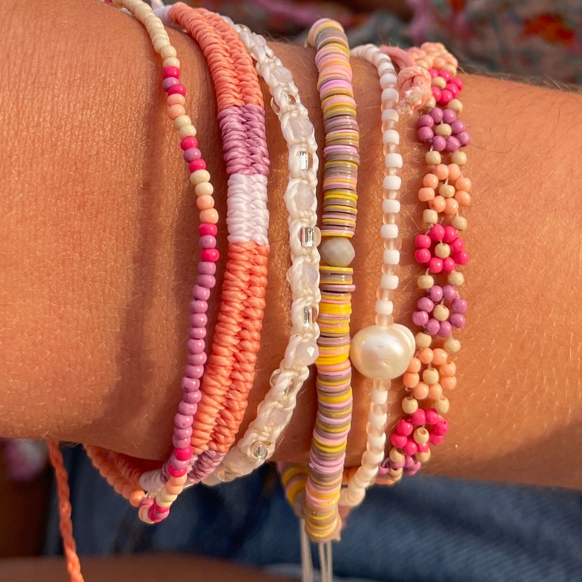 Frosted Stripe Seed Bead &amp; Fresh Water Pearl Bracelet
