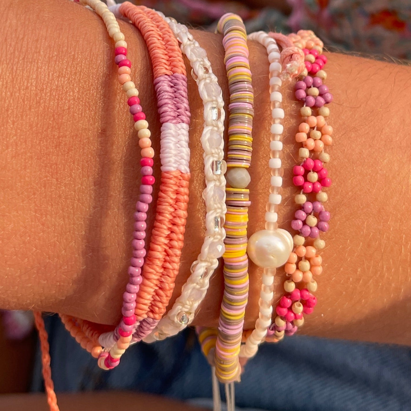 Frosted Stripe Seed Bead & Fresh Water Pearl Bracelet