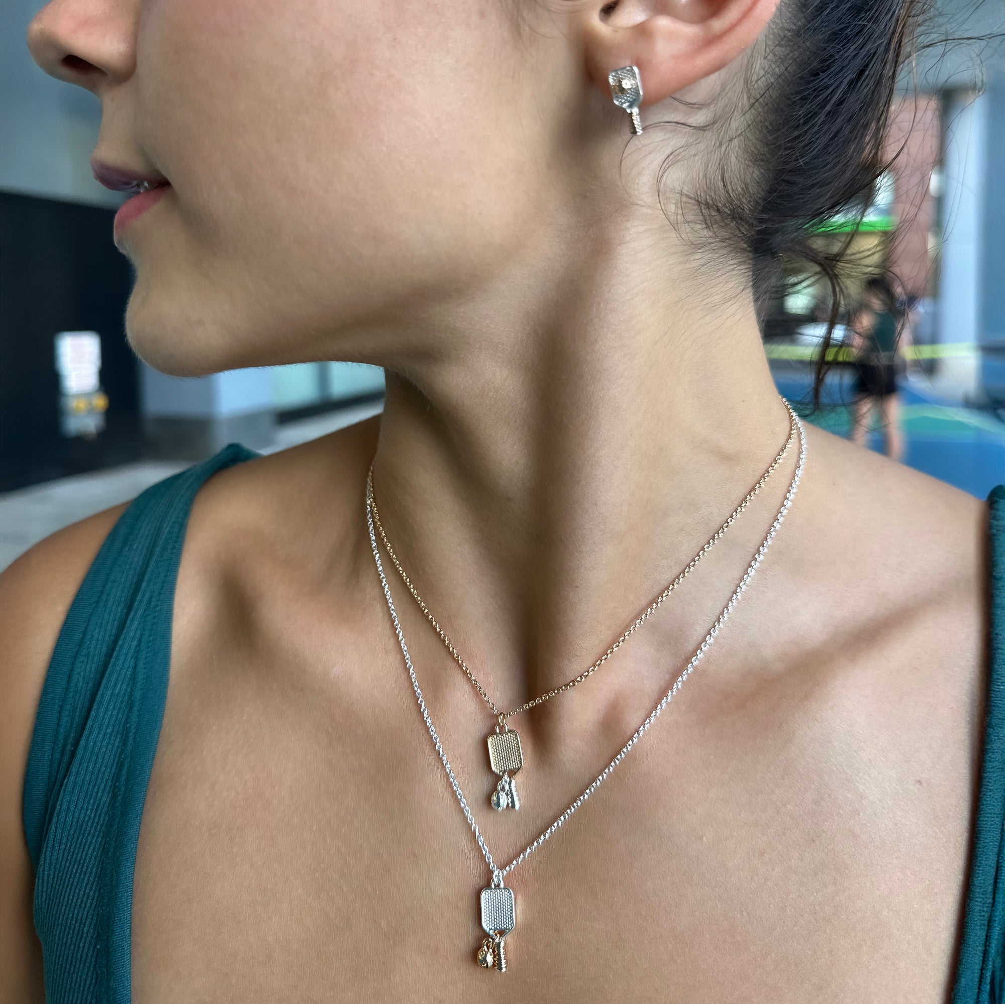 Mixed Metal Pickleball Stud Earrings