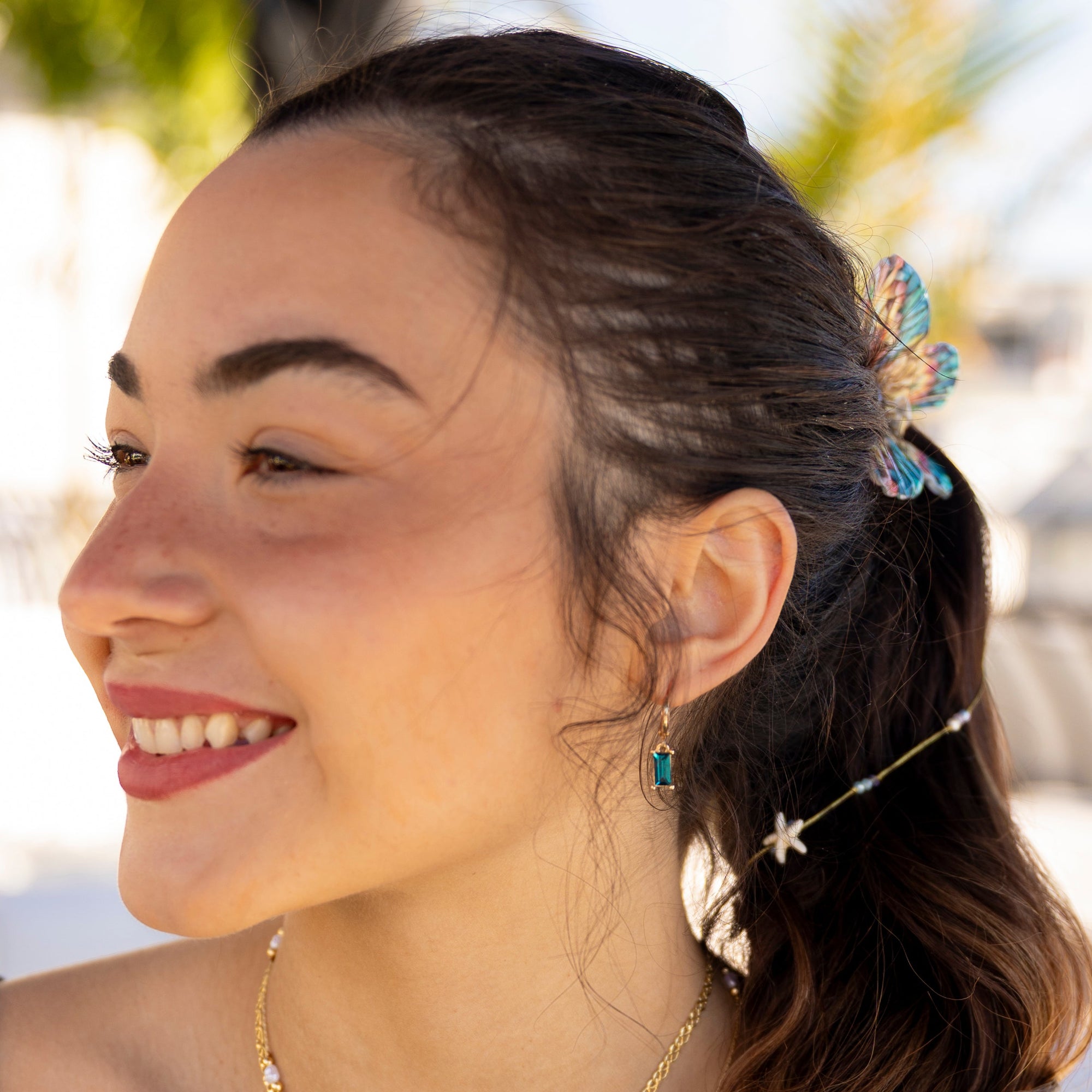 Crystal Rectangle Dangle Huggie Earrings